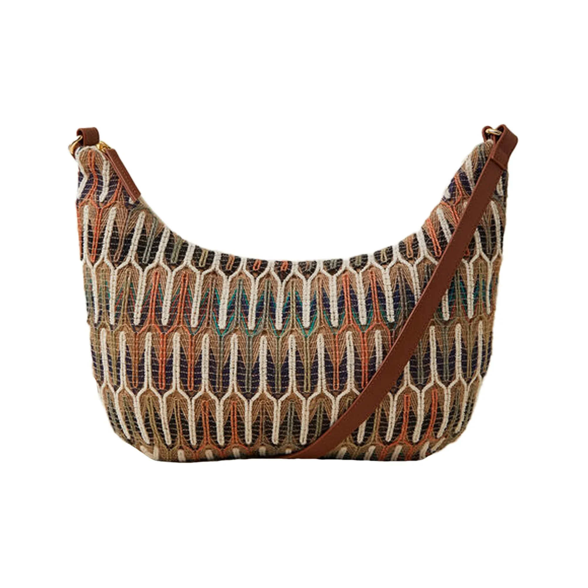 Accessorize London Women's Brown Embroidered Scoop Sling Bag