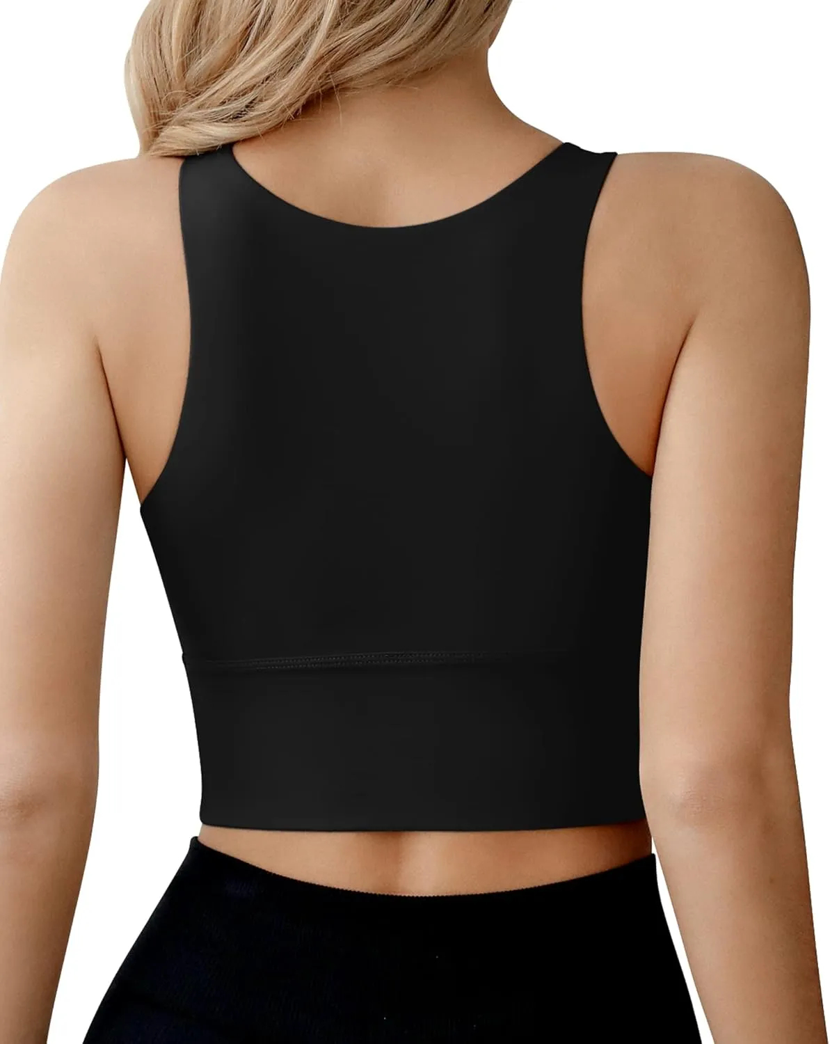 Ama Larsi High Neck Sports Bra for Women Longline Medium Impact Workout Crop Tank Tops Wirefree Padded Yoga Bra Gym