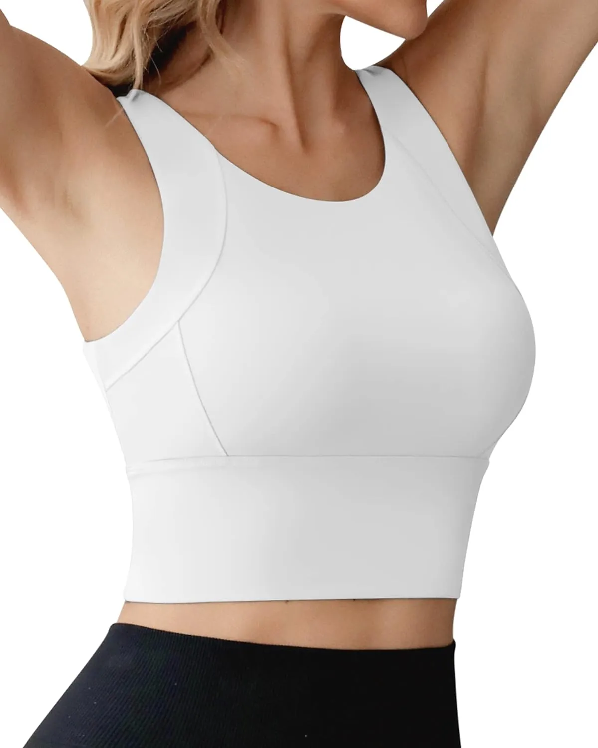 Ama Larsi High Neck Sports Bra for Women Longline Medium Impact Workout Crop Tank Tops Wirefree Padded Yoga Bra Gym