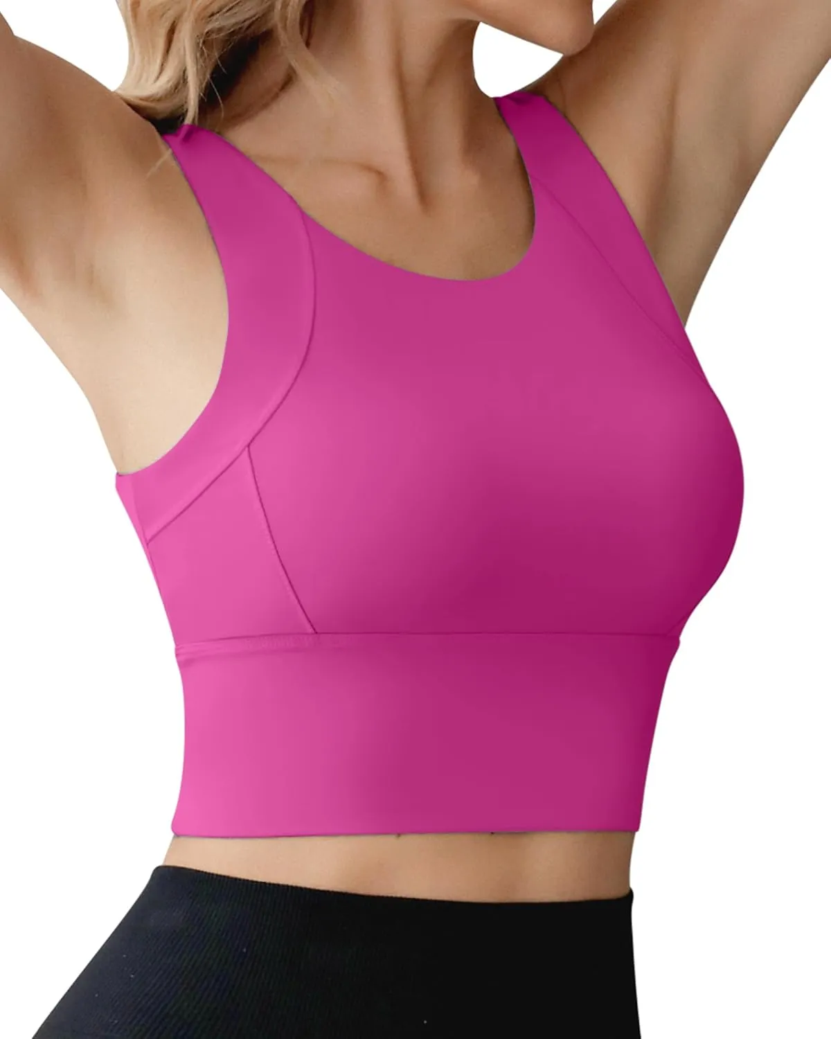 Ama Larsi High Neck Sports Bra for Women Longline Medium Impact Workout Crop Tank Tops Wirefree Padded Yoga Bra Gym
