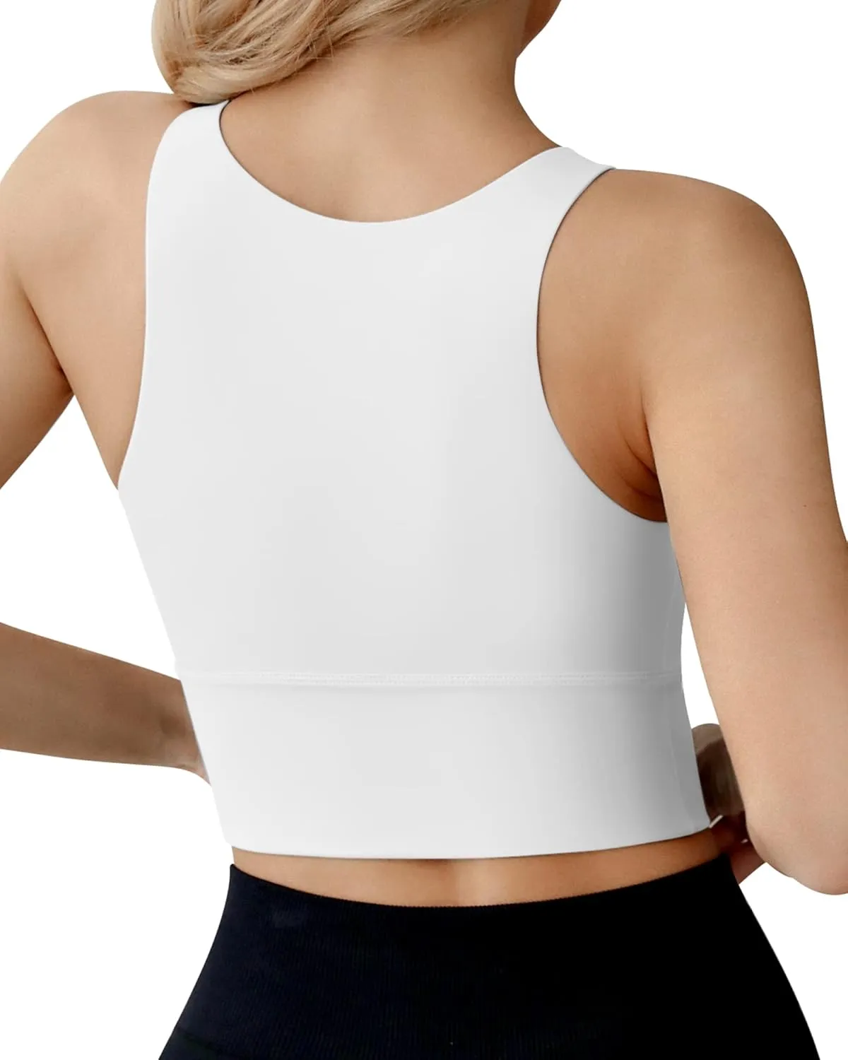 Ama Larsi High Neck Sports Bra for Women Longline Medium Impact Workout Crop Tank Tops Wirefree Padded Yoga Bra Gym