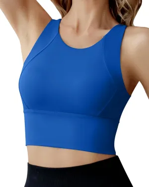 Ama Larsi High Neck Sports Bra for Women Longline Medium Impact Workout Crop Tank Tops Wirefree Padded Yoga Bra Gym