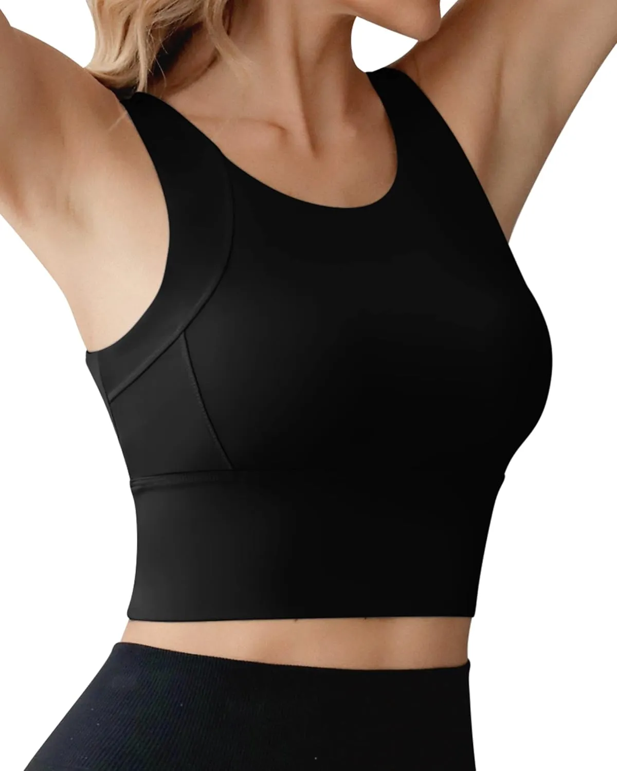 Ama Larsi High Neck Sports Bra for Women Longline Medium Impact Workout Crop Tank Tops Wirefree Padded Yoga Bra Gym