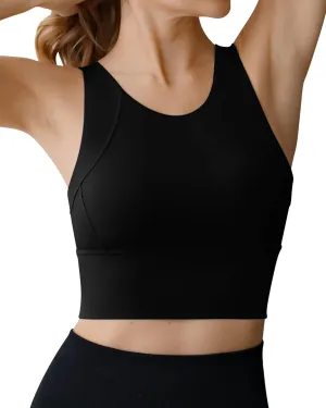 Ama Larsi High Neck Sports Bra for Women Longline Medium Impact Workout Crop Tank Tops Wirefree Padded Yoga Bra Gym