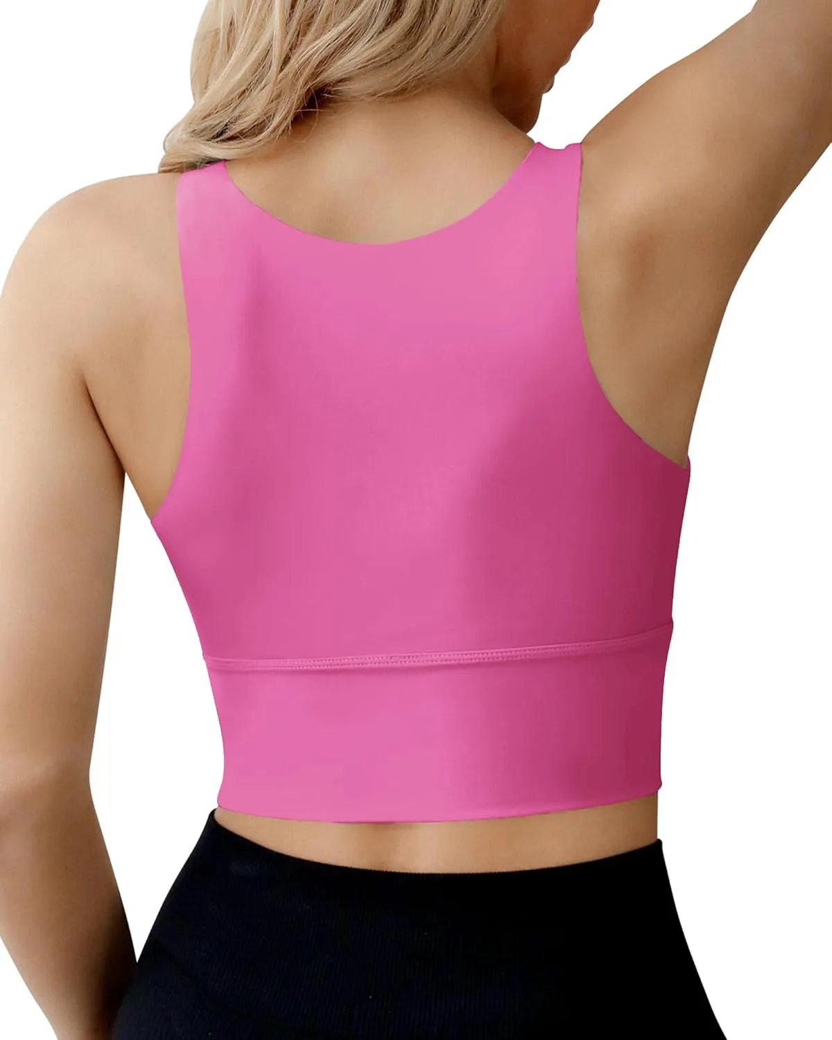Ama Larsi High Neck Sports Bra for Women Longline Medium Impact Workout Crop Tank Tops Wirefree Padded Yoga Bra Gym