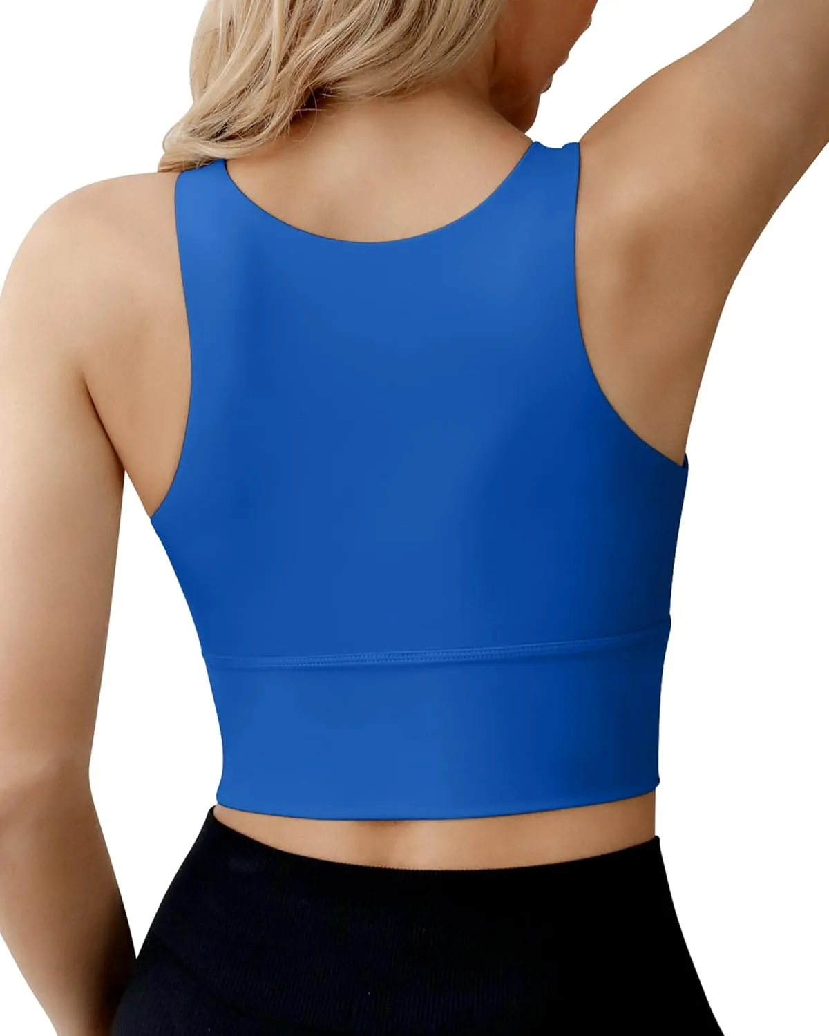 Ama Larsi High Neck Sports Bra for Women Longline Medium Impact Workout Crop Tank Tops Wirefree Padded Yoga Bra Gym