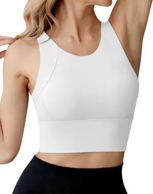 Ama Larsi High Neck Sports Bra for Women Longline Medium Impact Workout Crop Tank Tops Wirefree Padded Yoga Bra Gym