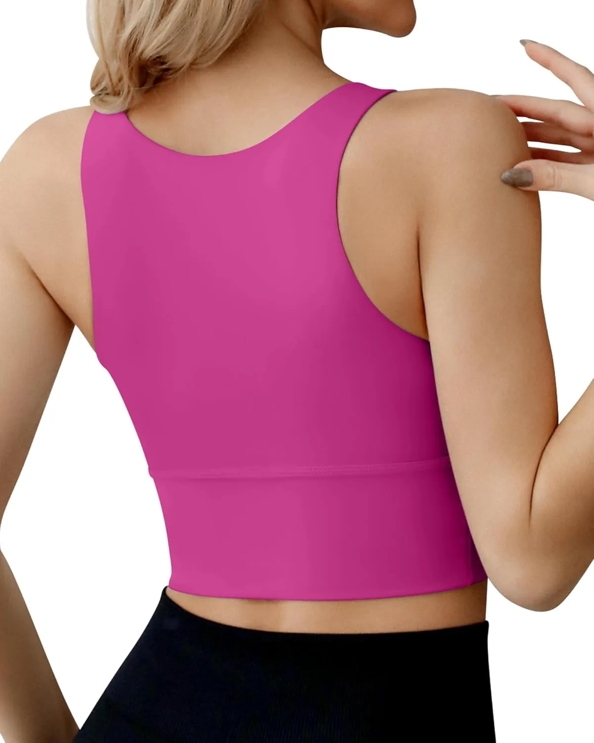 Ama Larsi High Neck Sports Bra for Women Longline Medium Impact Workout Crop Tank Tops Wirefree Padded Yoga Bra Gym
