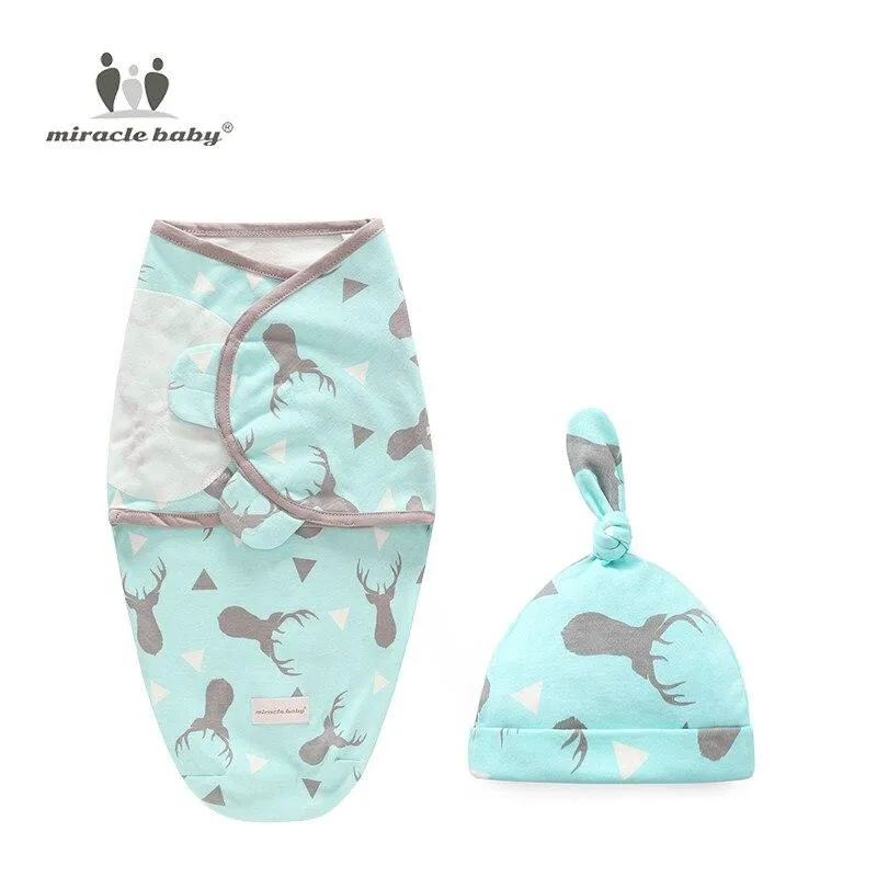 Baby Cotton Cocoon Swaddling Blanket Envelope Sleep Sack and Cap