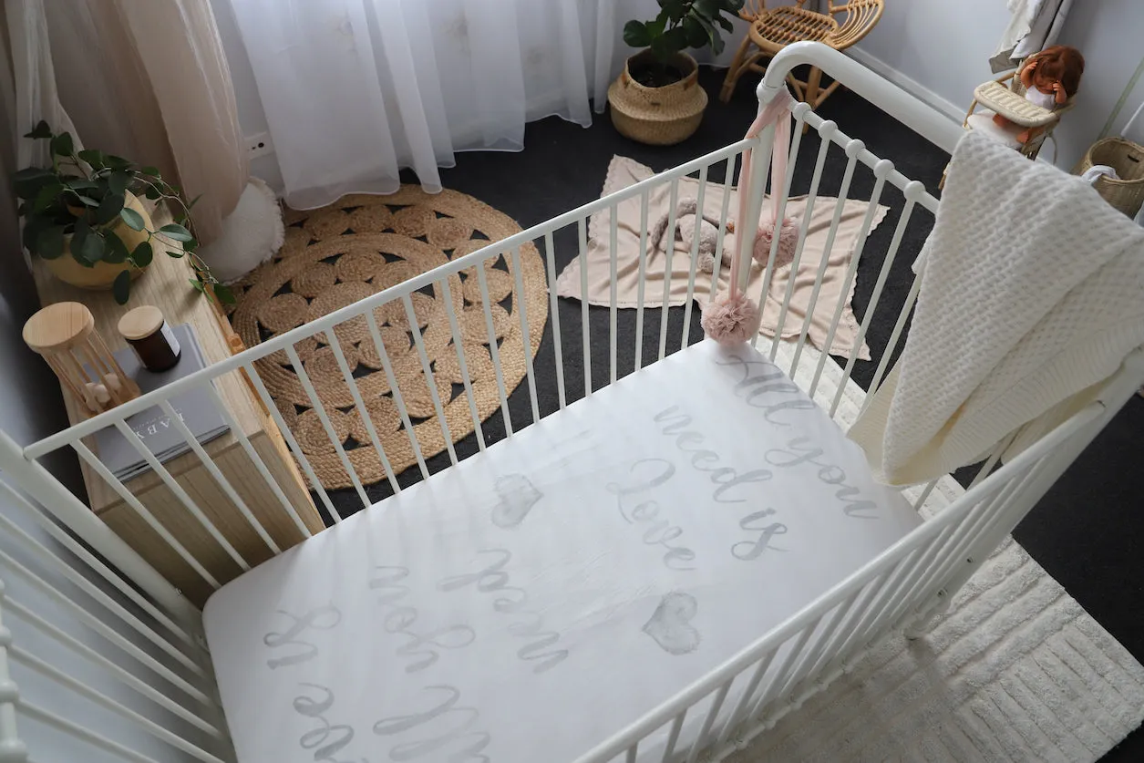 baby luno Bamboo Fitted Cot Sheet - Love Is All You Need