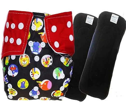 Babymoon 1 Cloth Diaper with 2 5Layers Grey Insert Premium Adjustable Reusable Cloth Diaper (Black Red Circular)
