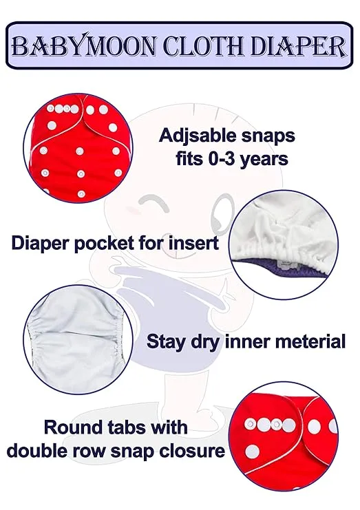 Babymoon 1 Cloth Diaper with 2 5Layers Grey Insert Premium Adjustable Reusable Cloth Diaper (Black Red Circular)
