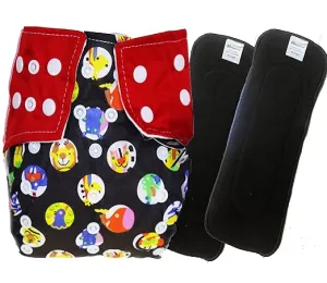 Babymoon 1 Cloth Diaper with 2 5Layers Grey Insert Premium Adjustable Reusable Cloth Diaper (Black Red Circular)