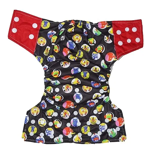 Babymoon 1 Cloth Diaper with 2 5Layers Grey Insert Premium Adjustable Reusable Cloth Diaper (Black Red Circular)