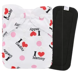 Babymoon 1 Cloth Diaper with 5Layers Grey Insert Premium Adjustable Reusable Cloth Diaper (I Love Mammy)