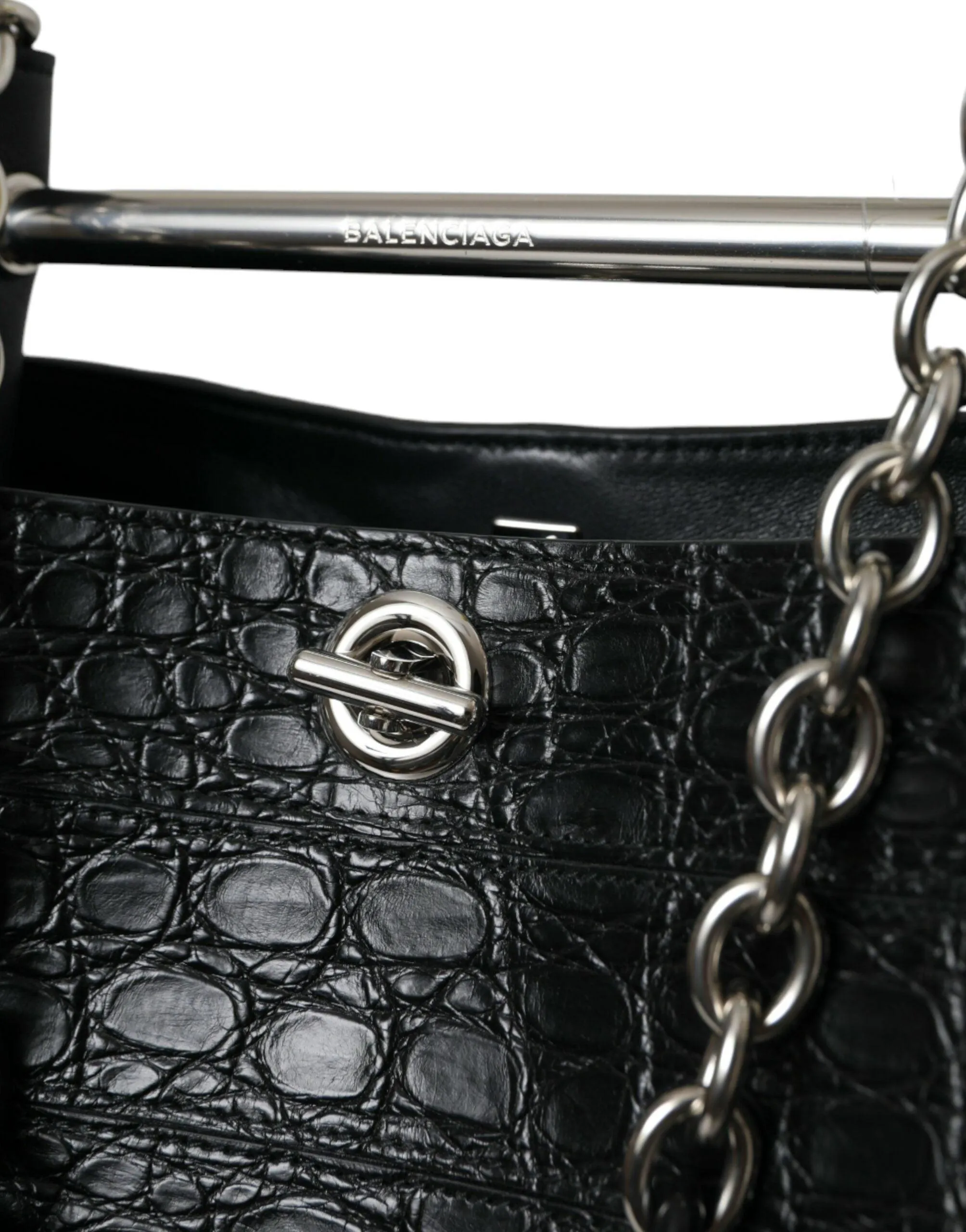 Balenciaga Black Crocodile Leather Maxi Bucket Bag