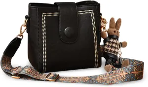 Bootara Bucket Bag, Bootara Women's Vintage Bunny Charm Bucket Bag  Convertible Shoulder Crossbody (Brown)