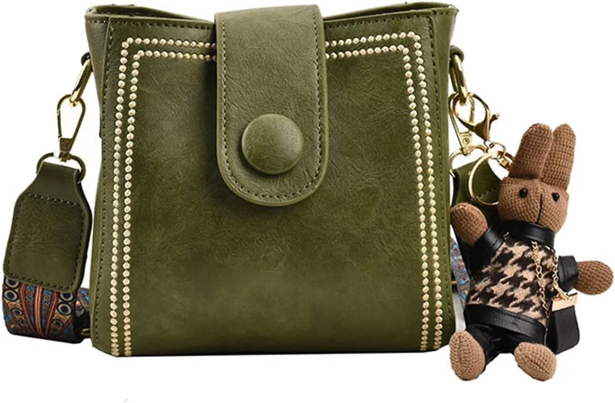 Bootara Bucket Bag, Bootara Women's Vintage Bunny Charm Bucket Bag  Convertible Shoulder Crossbody (Brown)