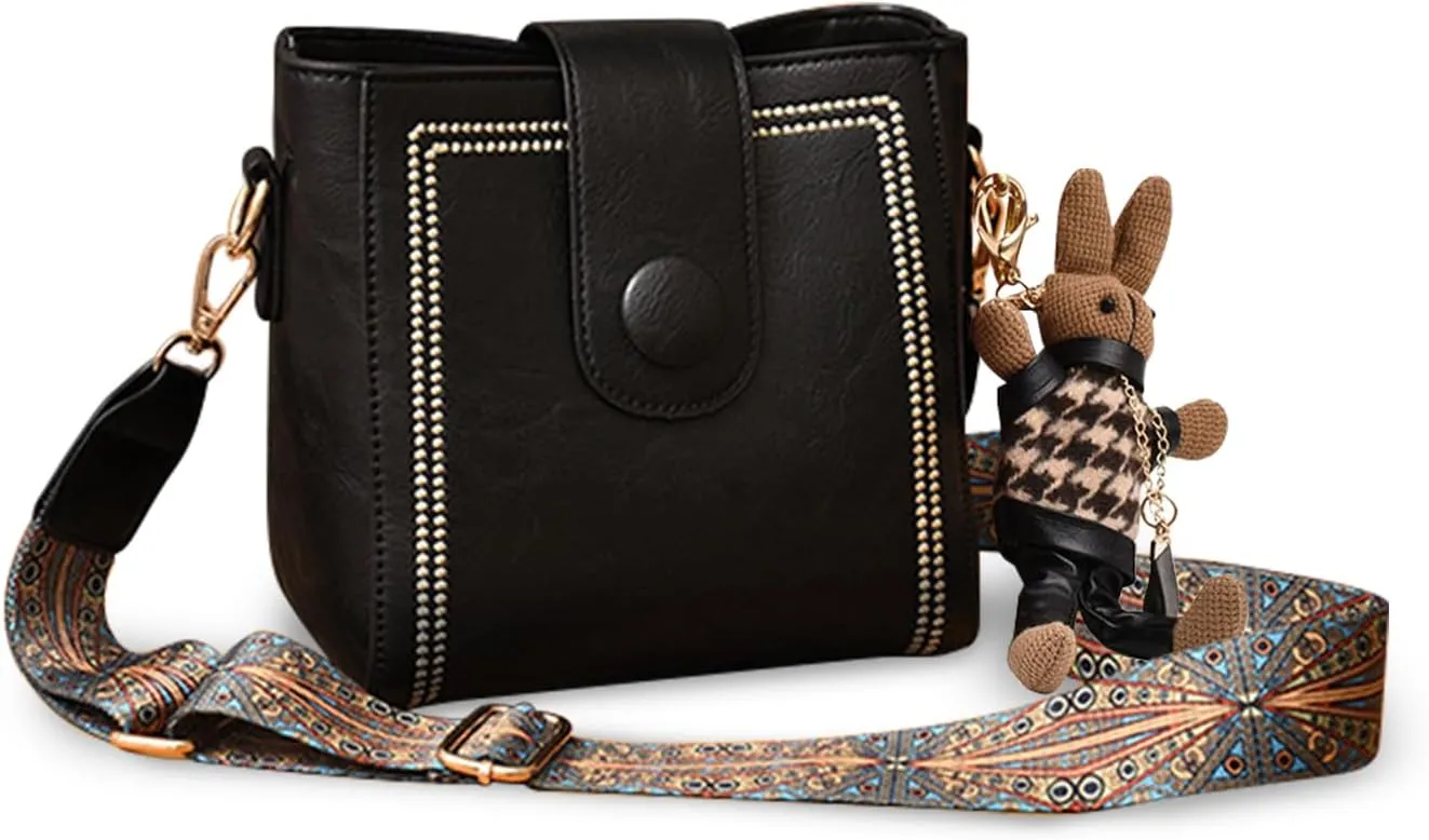 Bootara Bucket Bag, Bootara Women's Vintage Bunny Charm Bucket Bag  Convertible Shoulder Crossbody (Brown)