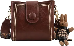 Bootara Bucket Bag, Bootara Women's Vintage Bunny Charm Bucket Bag  Convertible Shoulder Crossbody (Brown)