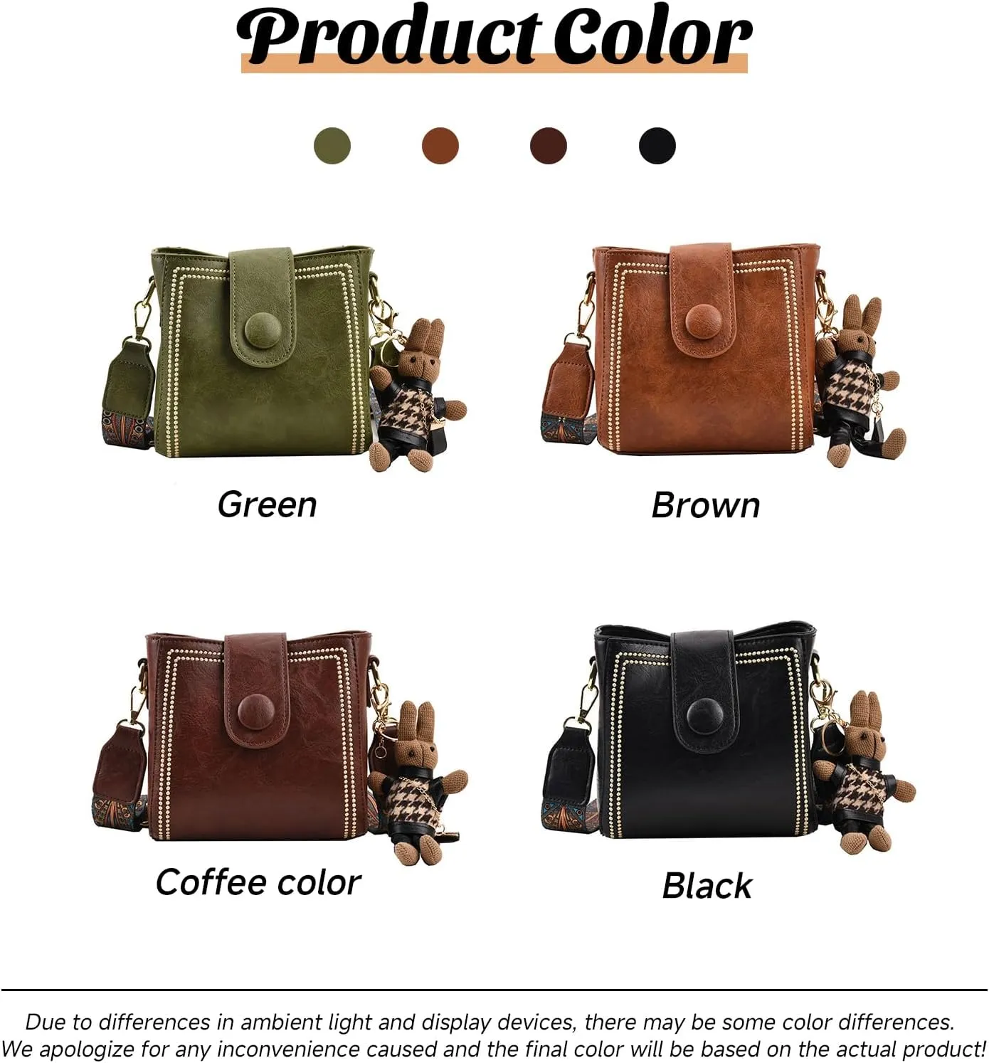 Bootara Bucket Bag, Bootara Women's Vintage Bunny Charm Bucket Bag  Convertible Shoulder Crossbody (Brown)
