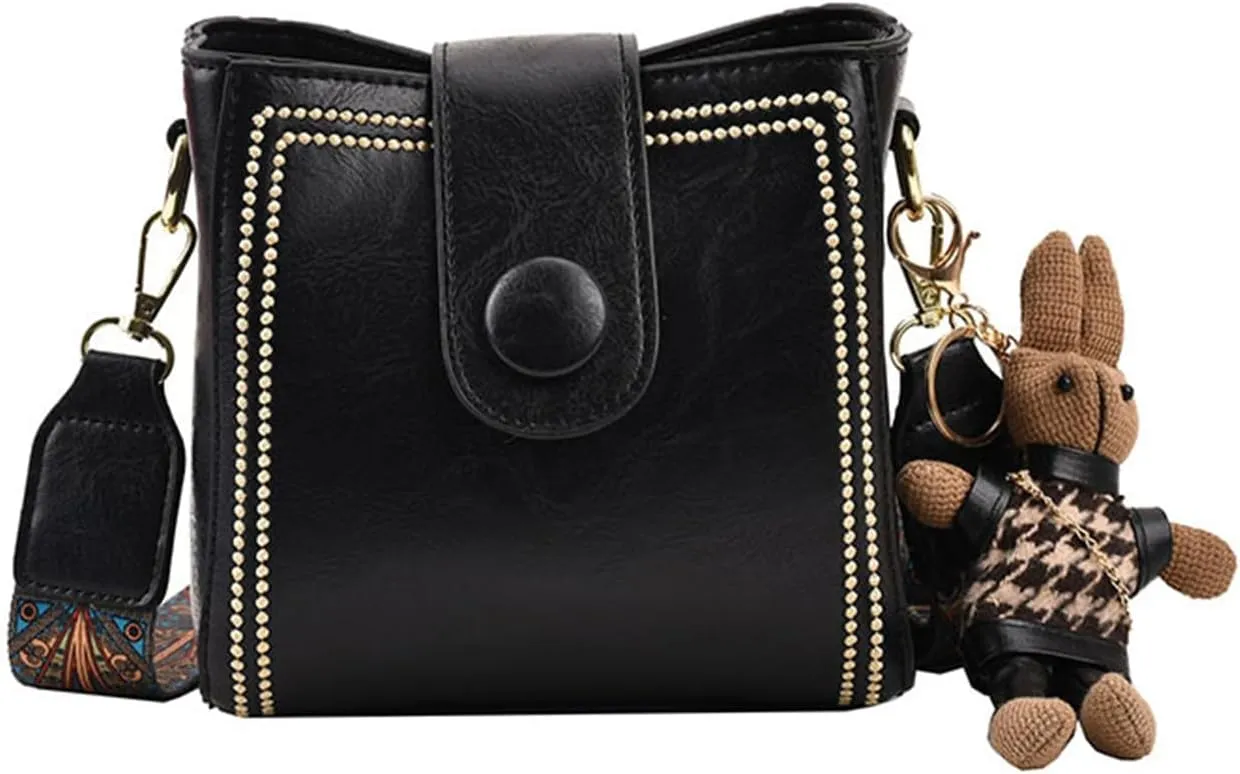 Bootara Bucket Bag, Bootara Women's Vintage Bunny Charm Bucket Bag  Convertible Shoulder Crossbody (Brown)