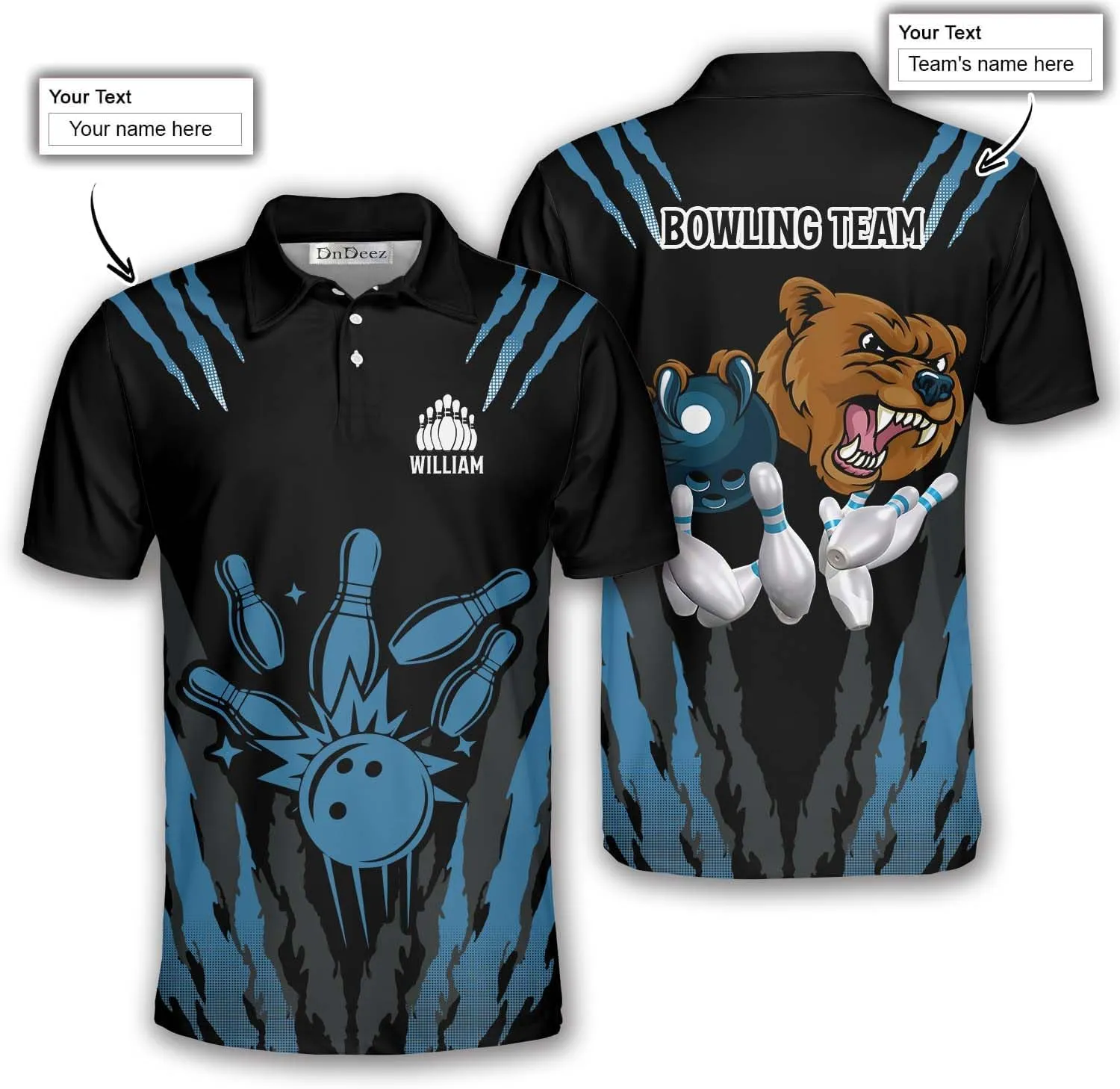 Custom Bowling Shirts for Men, Bowling Jerseys Unisex Polo Animals Wolf Bear Eagle, Sizes S - 5XL