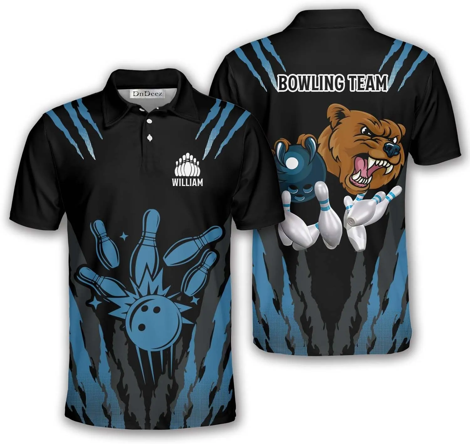 Custom Bowling Shirts for Men, Bowling Jerseys Unisex Polo Animals Wolf Bear Eagle, Sizes S - 5XL