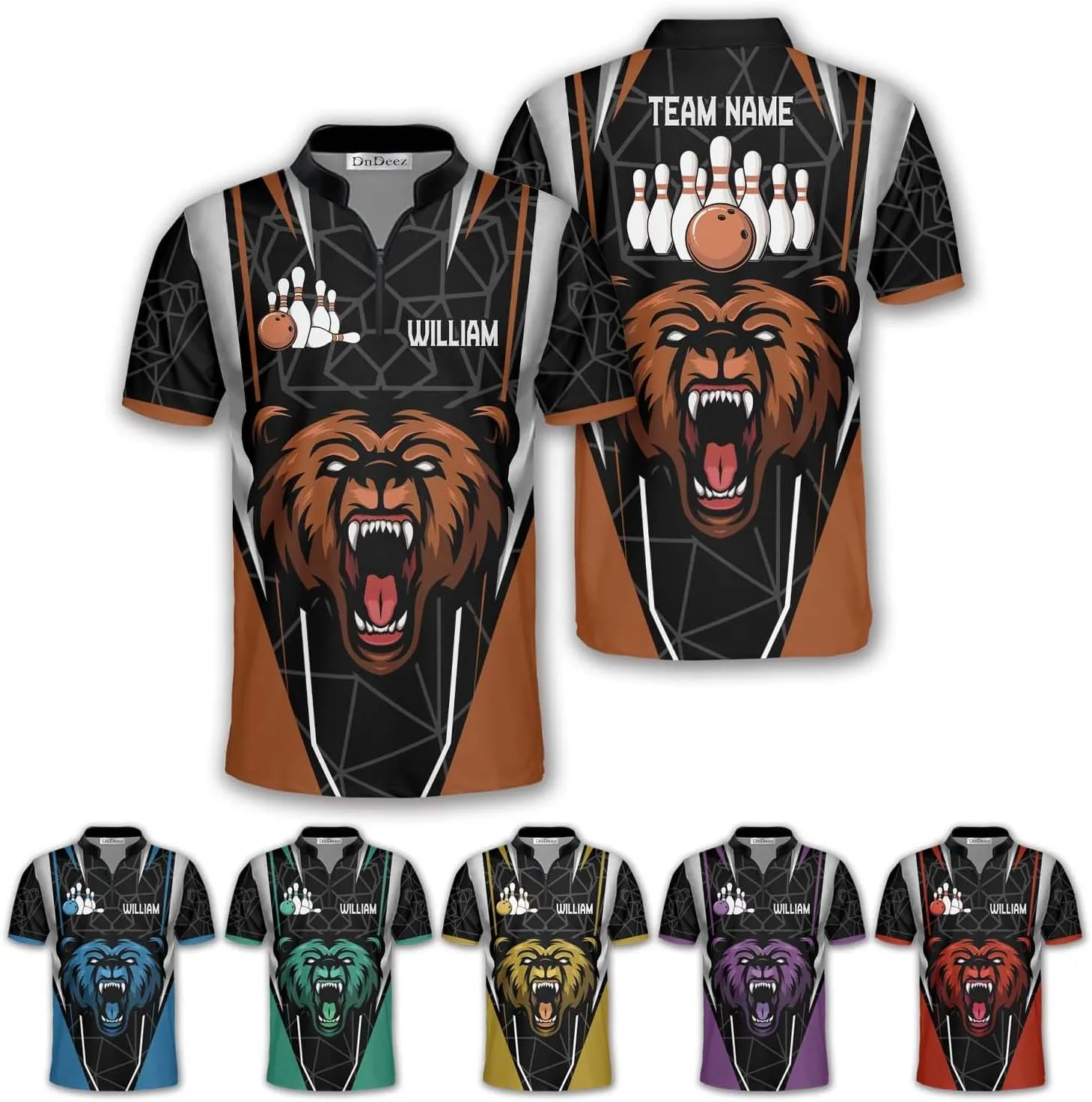 Custom Bowling Shirts for Men, Bowling Jerseys Unisex Polo Animals Wolf Bear Eagle, Sizes S - 5XL