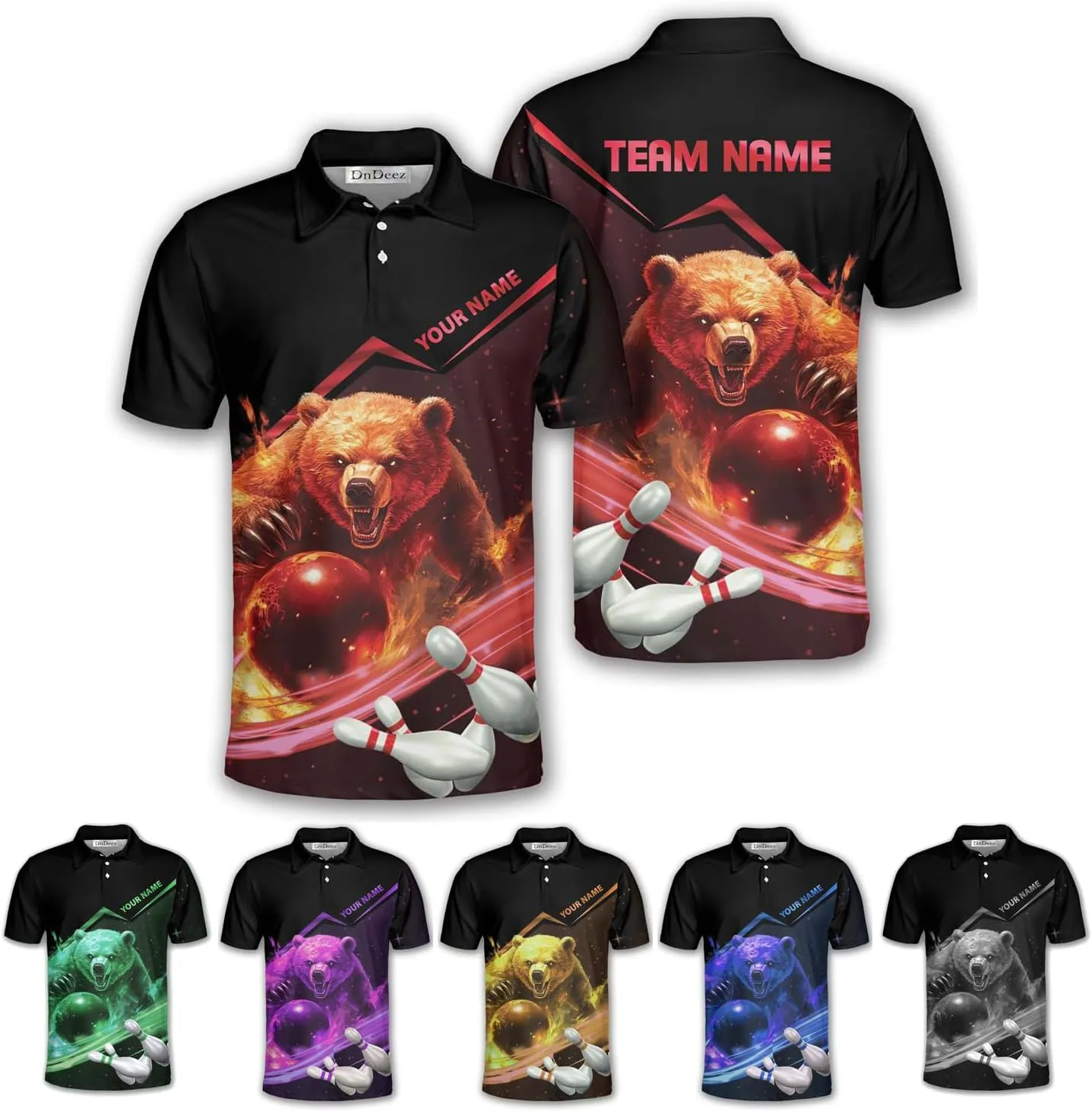 Custom Bowling Shirts for Men, Bowling Jerseys Unisex Polo Animals Wolf Bear Eagle, Sizes S - 5XL