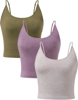 DAVID ARCHY Women's Crop 3-Pack Seamless Bamboo Rayon Camisole Crop Tank Tops No Pad
