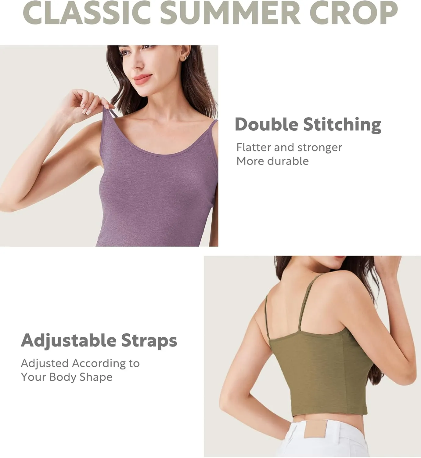 DAVID ARCHY Women's Crop 3-Pack Seamless Bamboo Rayon Camisole Crop Tank Tops No Pad