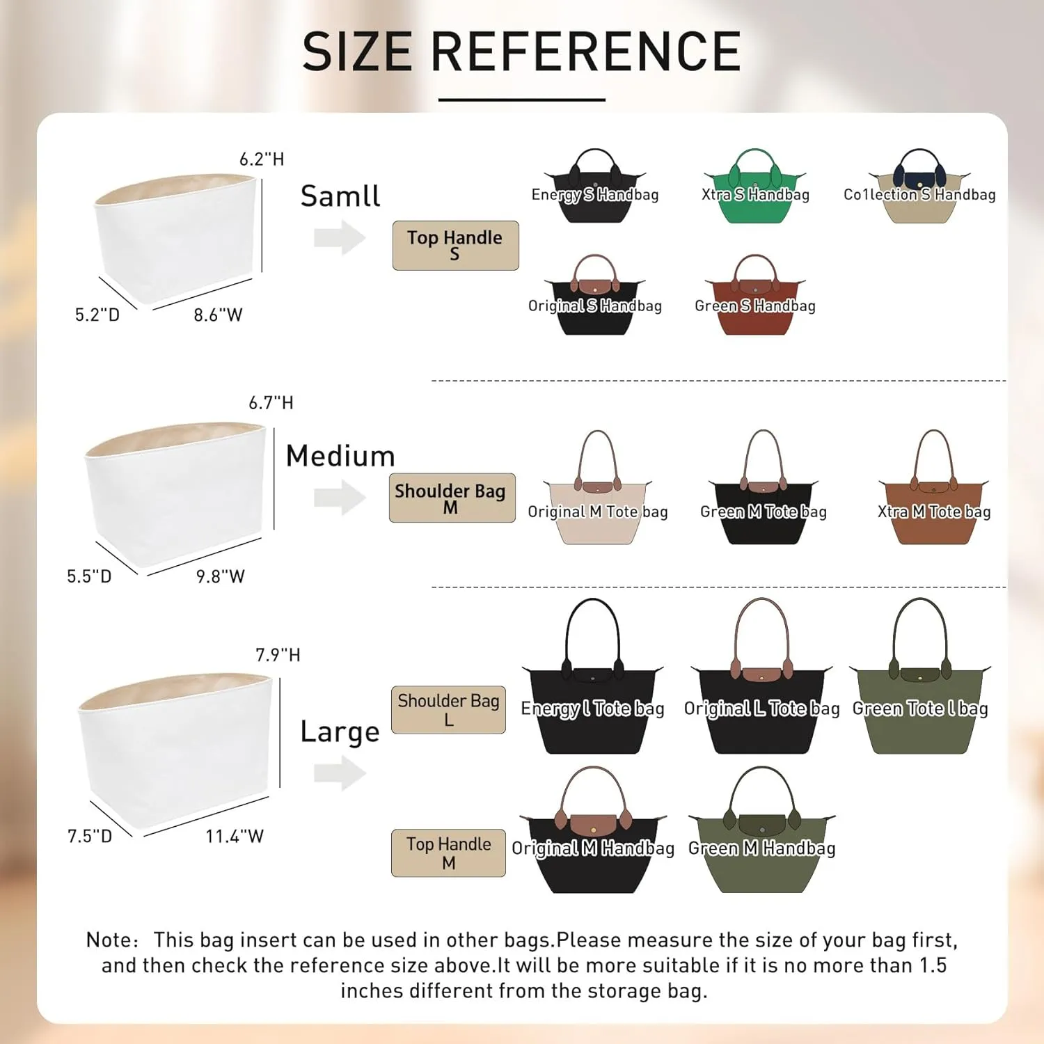 Doxo Purse Organizer Insert Compatible with Longchamp Le Pliage S Handbag and More, Lightweight Waterproof Handbag Organizer Bag Insert Shaper for Small Purse(Black, S)