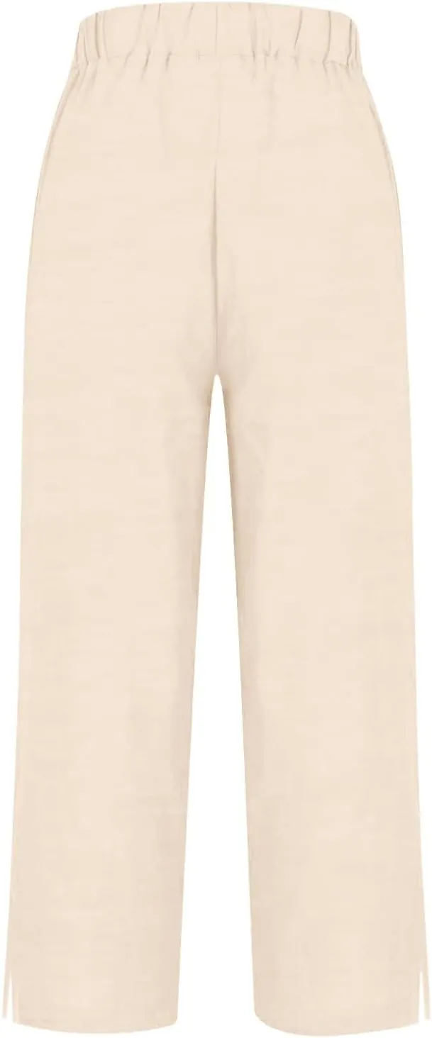 Fleece Lined Leggings Women Elastic Pants Long Drawstring Linen Women Waist Cotton Casual Trousers with Side Pockets
