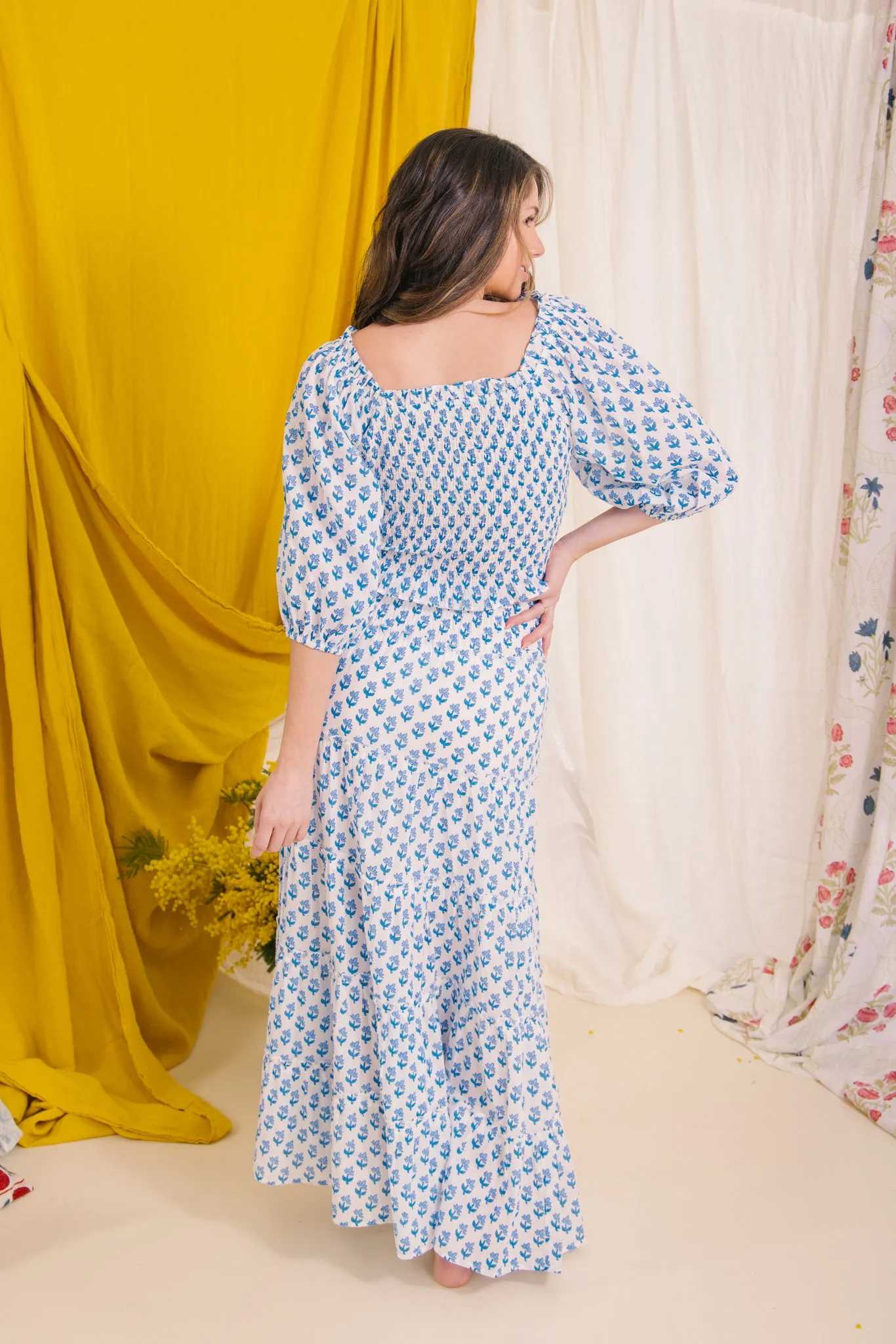 Flores Smock Top - Blue