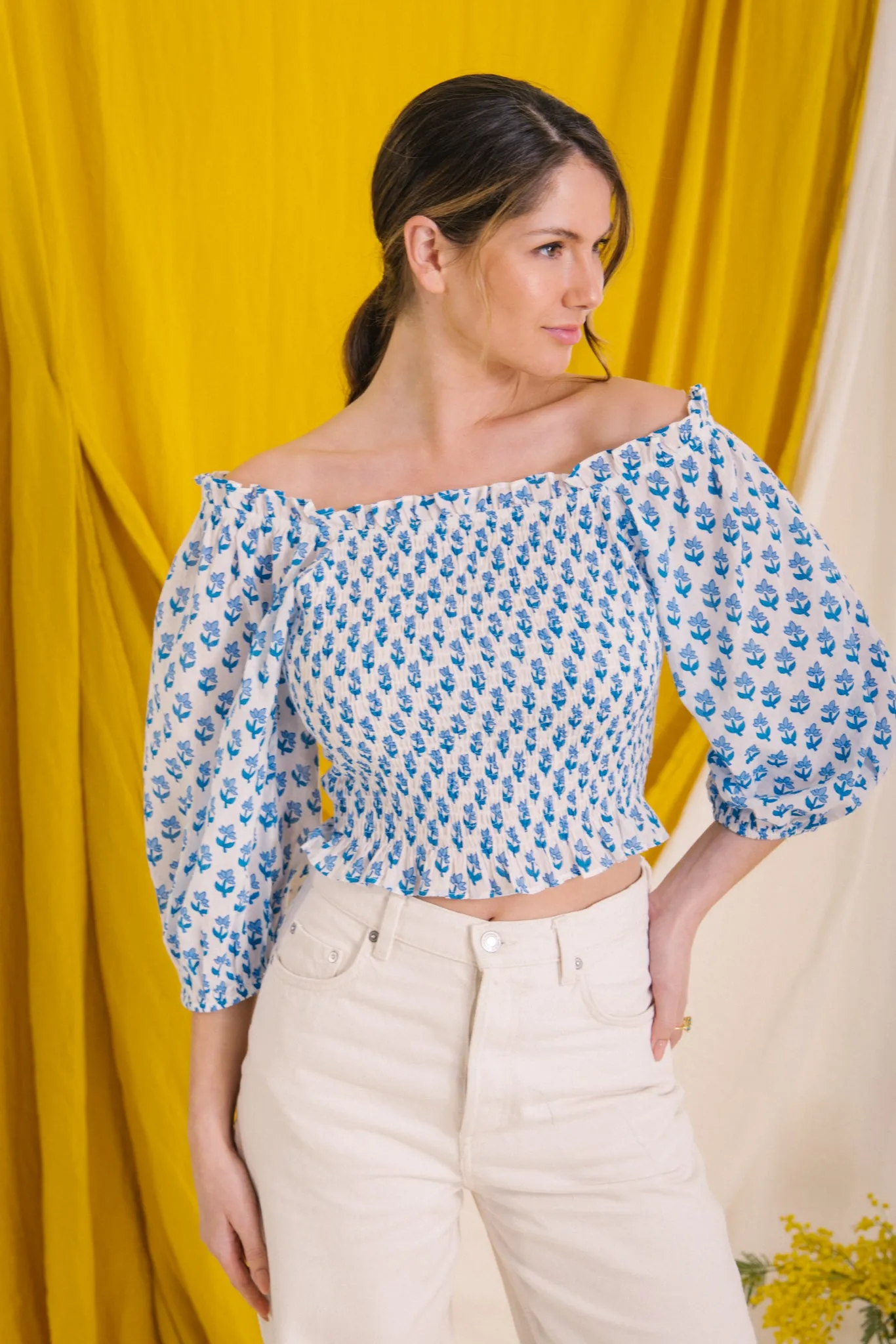 Flores Smock Top - Blue