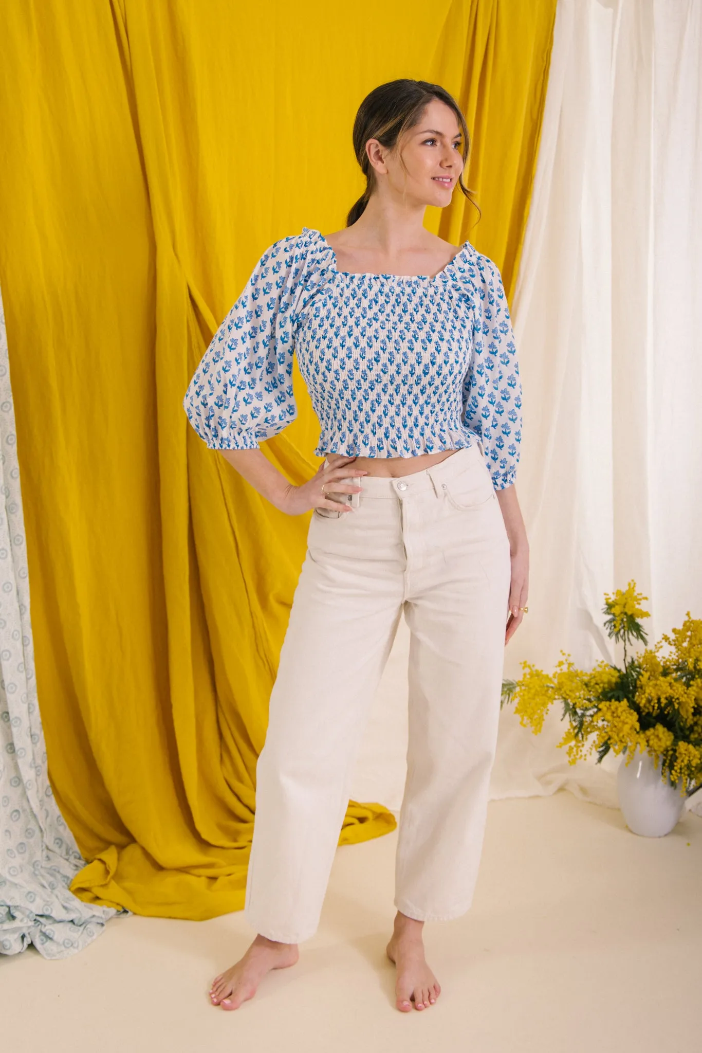 Flores Smock Top - Blue