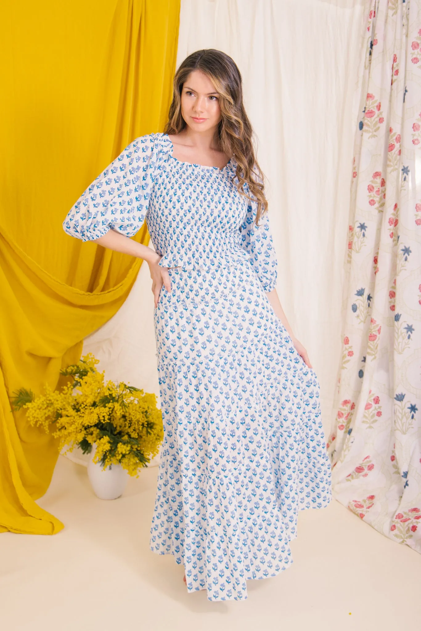 Flores Smock Top - Blue