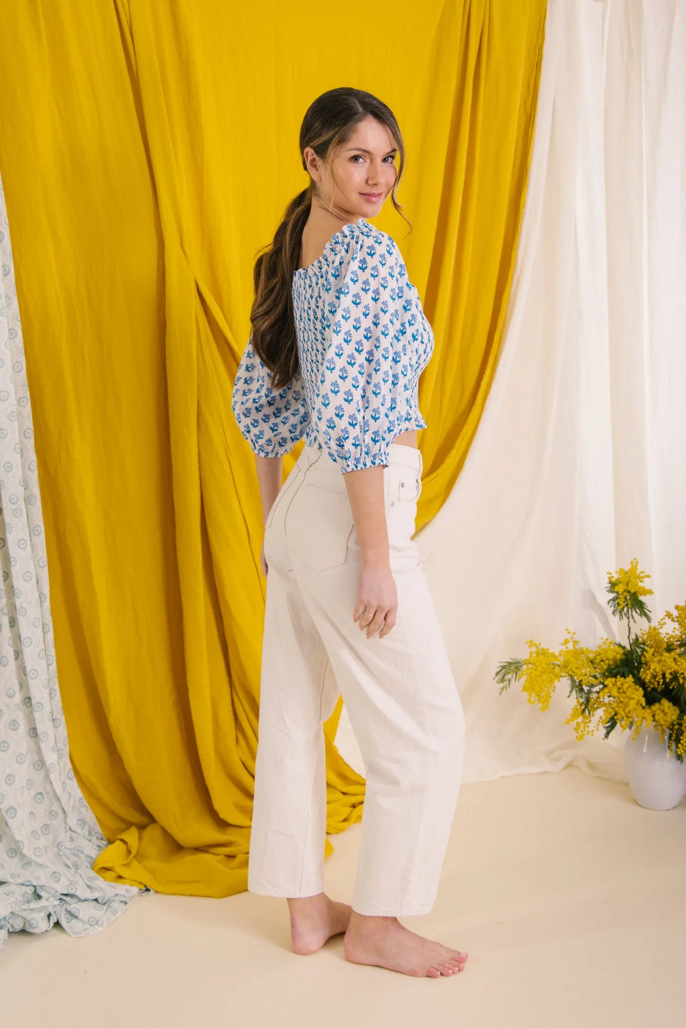 Flores Smock Top - Blue