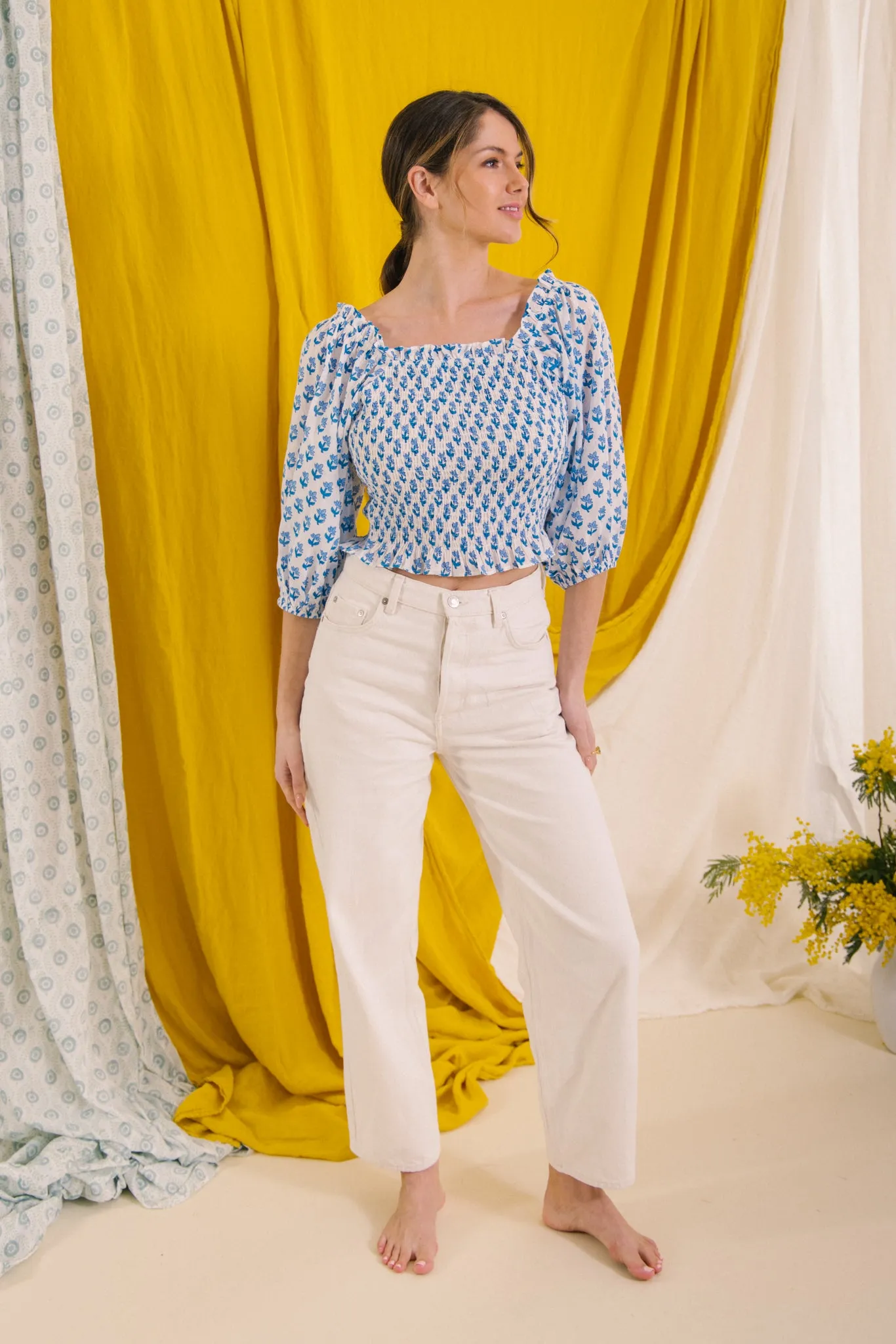 Flores Smock Top - Blue
