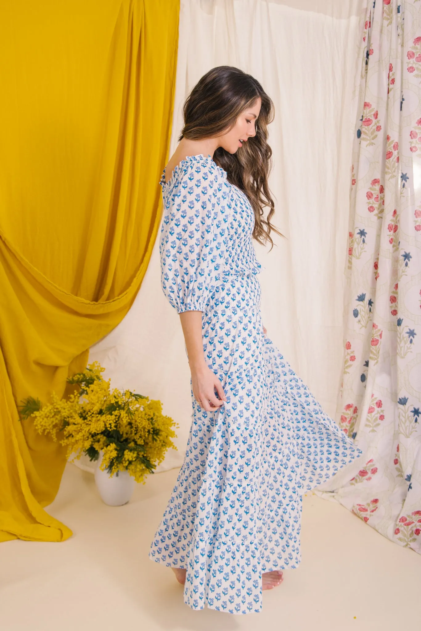 Flores Smock Top - Blue