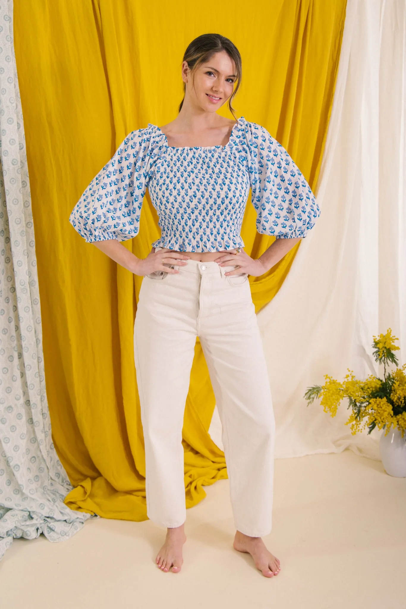 Flores Smock Top - Blue