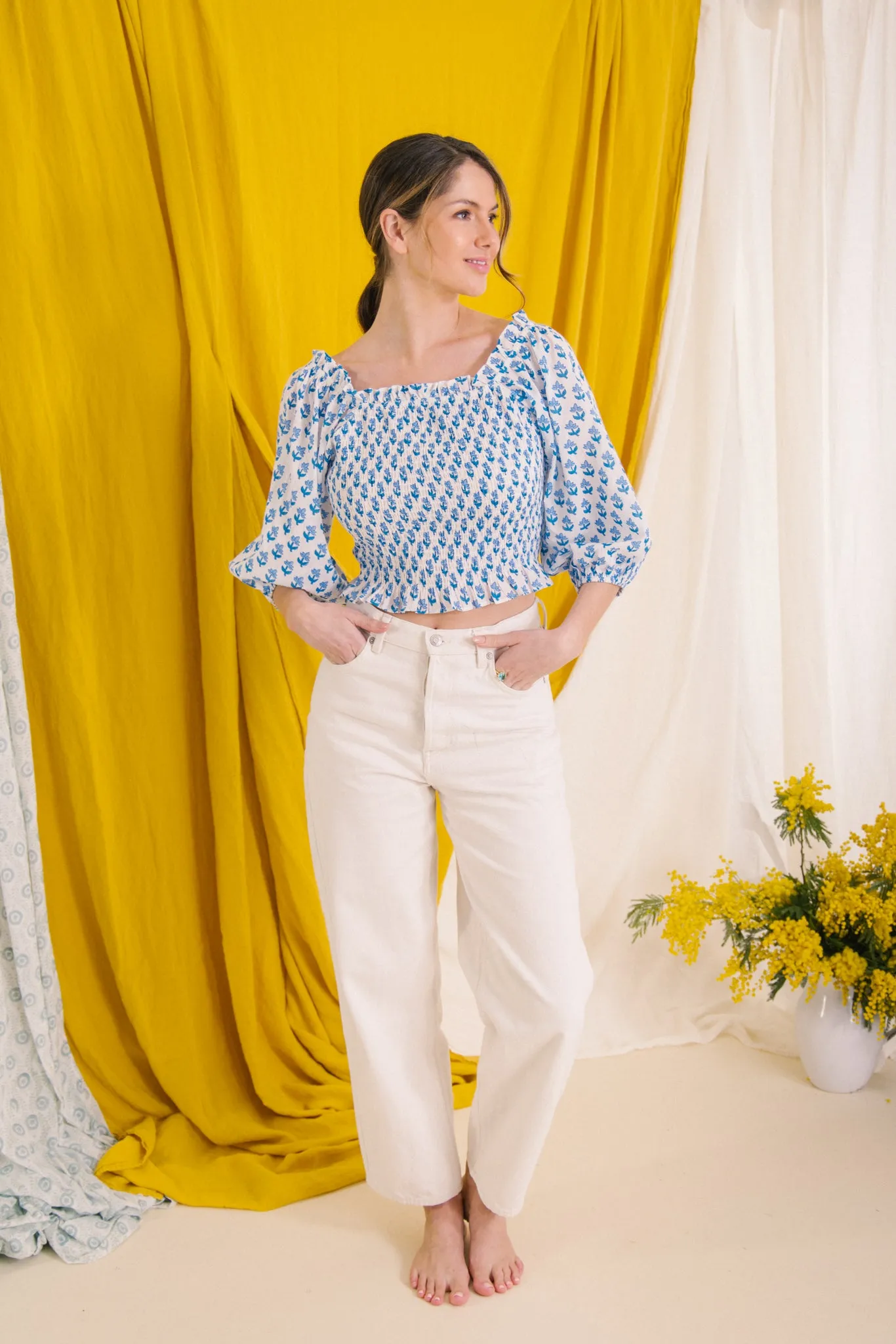 Flores Smock Top - Blue