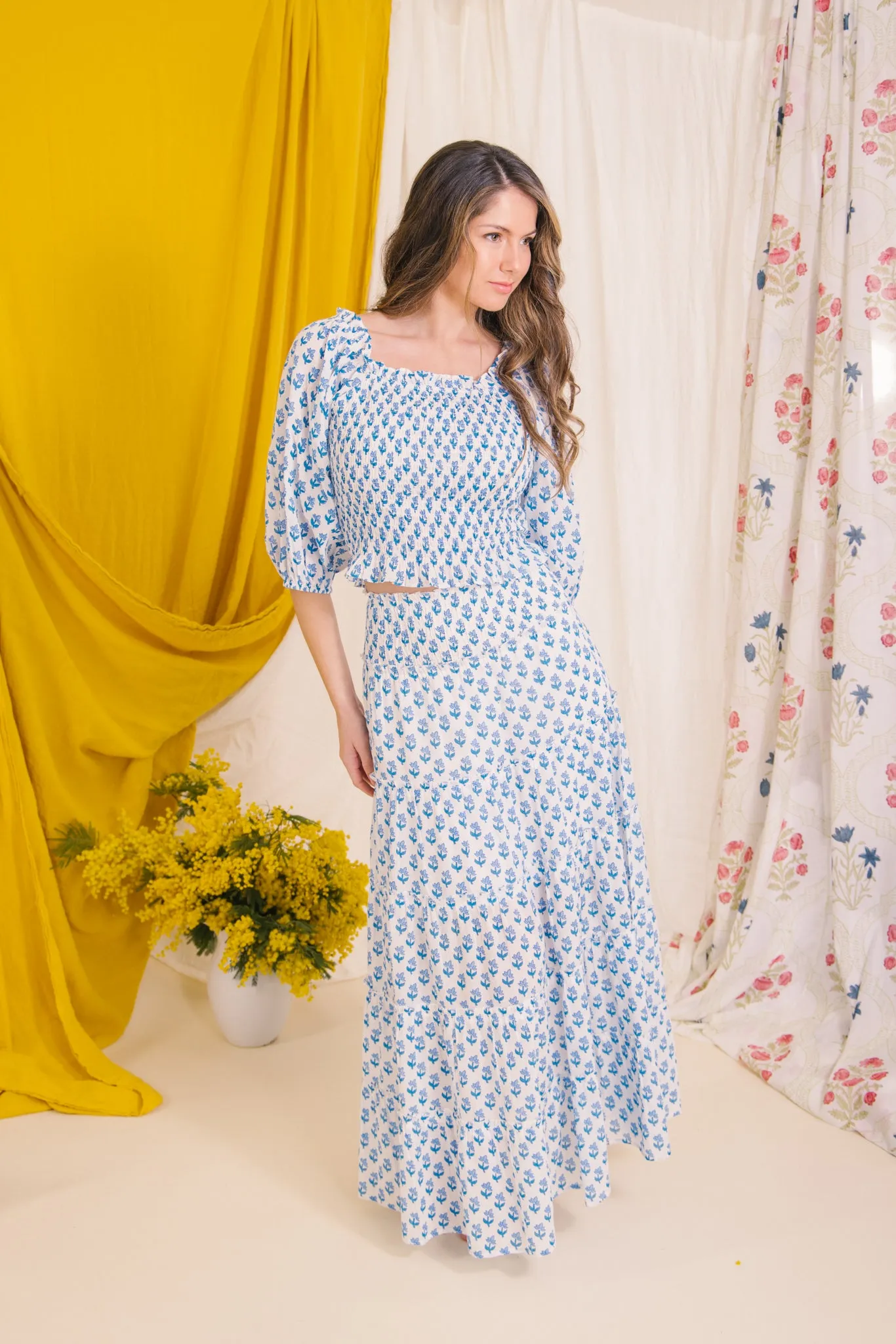 Flores Smock Top - Blue