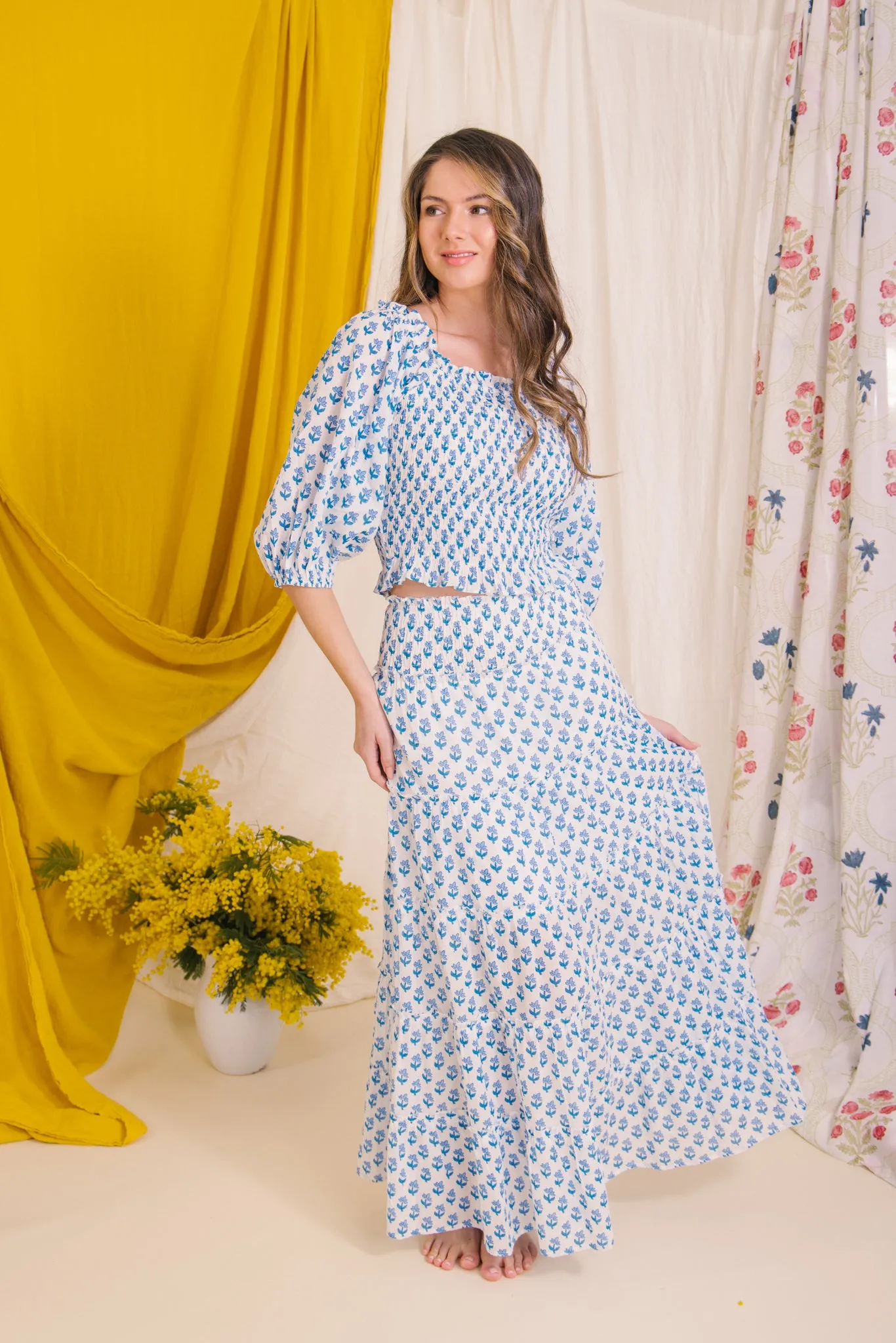 Flores Smock Top - Blue