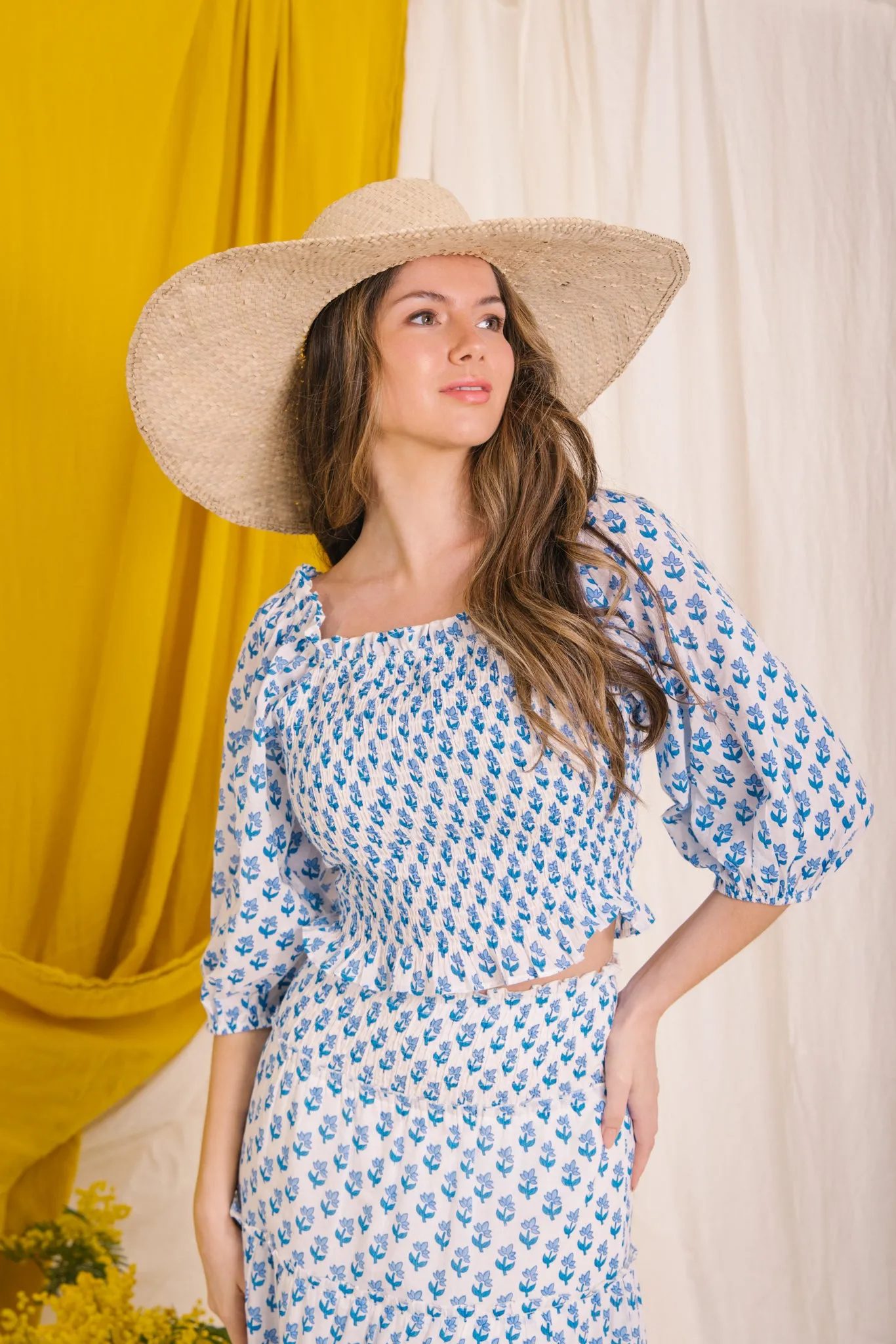 Flores Smock Top - Blue