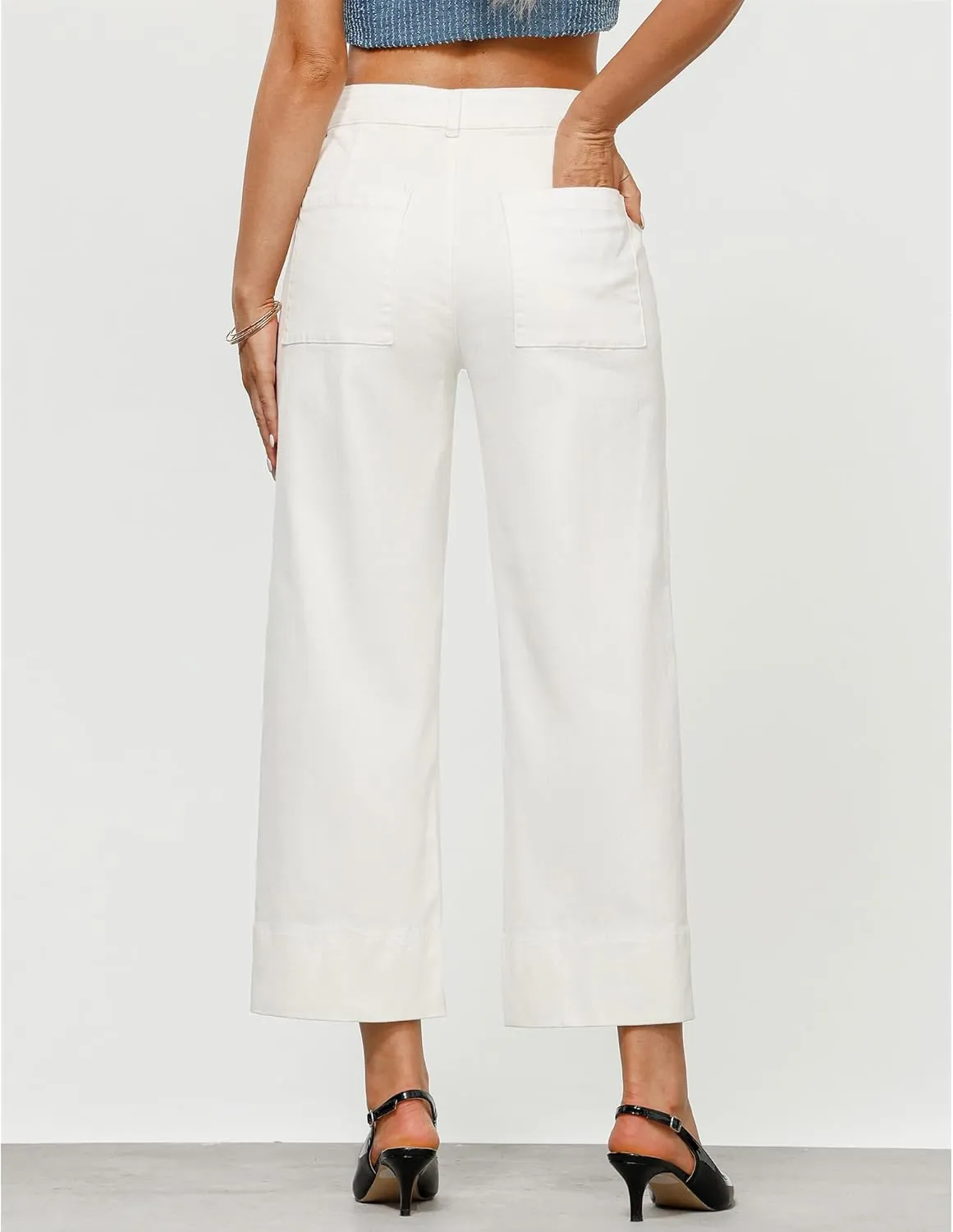 GRAPENT Wide Leg Jeans for Women Trendy High Waisted Straight Leg Cropped Stretchy Denim Pants with Retro Patch Pockets