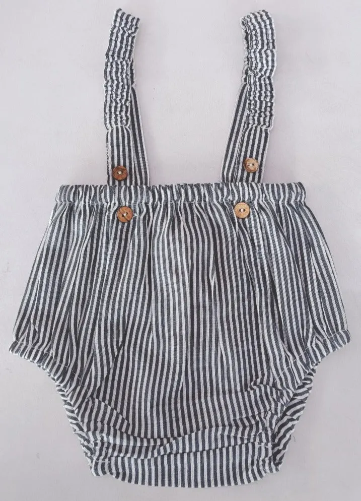 Grey Stripes Print Cotton-Linen Suspenders Diaper Cover