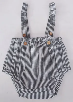 Grey Stripes Print Cotton-Linen Suspenders Diaper Cover
