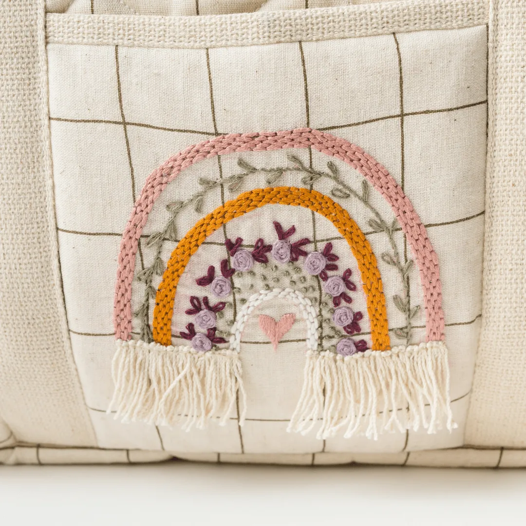 Hand Embroidered Rainbow Diaper Bag